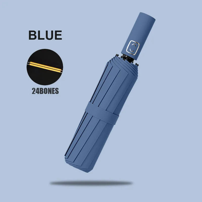 Large 24-Bone Solid Color Automatic Collapsible Umbrella with UV Protection for Outdoor Use