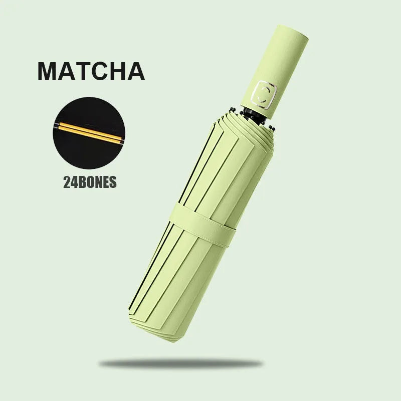 Large 24-Bone Solid Color Automatic Collapsible Umbrella with UV Protection for Outdoor Use